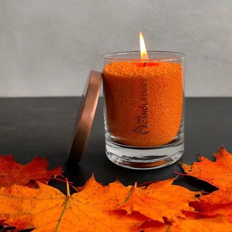 Bekvapė miltelinė žvakė stikle – Orange, 160 g (rankų darbo)