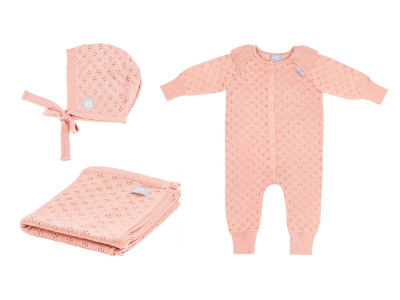 LOVE merino vilnos dovanų rinkinys kūdikiui – antklodė, kombinezonėlis ir kepurėlė